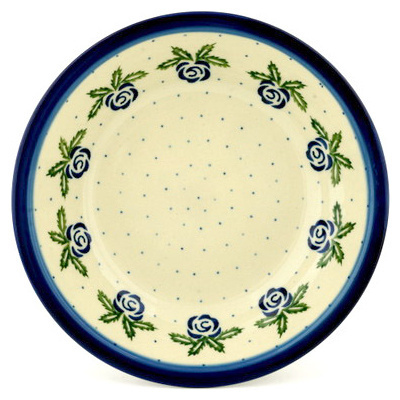 Polish Pottery Pasta Bowl 8&quot; Blue Rose