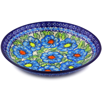 Polish Pottery Pasta Bowl 8&quot; Bold Blue Poppies UNIKAT