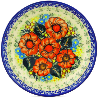 Polish Pottery Pasta Bowl 8&quot; Bold Red Poppies UNIKAT