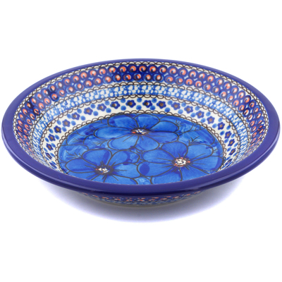 Polish Pottery Pasta Bowl 8&quot; Cobalt Poppies UNIKAT