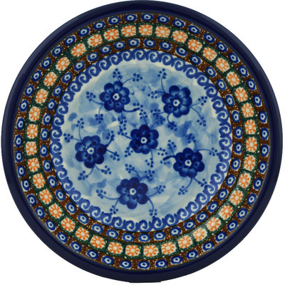 Polish Pottery Pasta Bowl 8&quot; Dancing Blue Poppies UNIKAT
