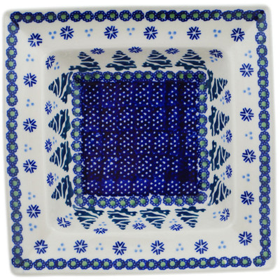 Polish Pottery Pasta Bowl 8&quot; Falling Snowflakes