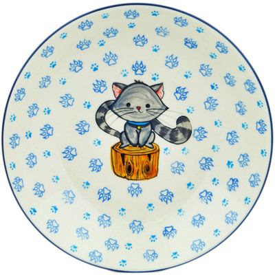 Polish Pottery Pasta Bowl 8&quot; Fluff Bottom Kitty Paws