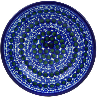 Polish Pottery Pasta Bowl 8&quot; Green Peacock Eyes