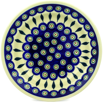 Polish Pottery Pasta Bowl 8" Peacock Leaves