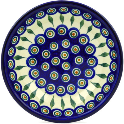 Polish Pottery Pasta Bowl 8&quot; Peacock Leaves