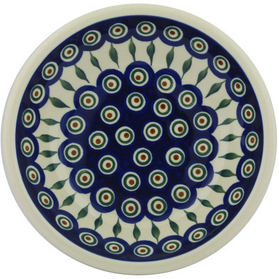 Polish Pottery Pasta Bowl 8&quot; Peacock Leaves