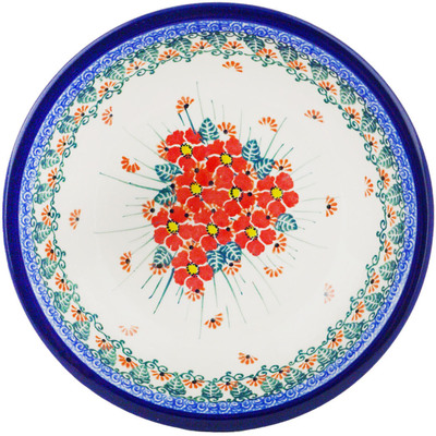 Polish Pottery Pasta Bowl 8&quot; Pink Forget Me Not UNIKAT