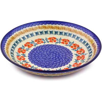 Polish Pottery Pasta Bowl 8&quot; Red Cornflower