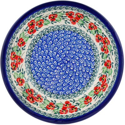 Polish Pottery Pasta Bowl 8&quot; Red Pansy
