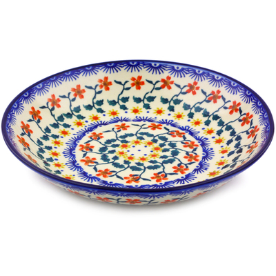 Polish Pottery Pasta Bowl 8&quot; Red Sunflower