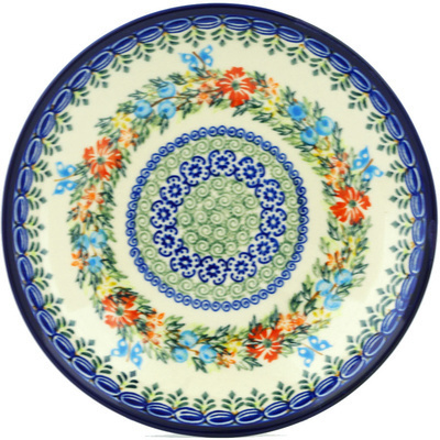 Polish Pottery Pasta Bowl 8&quot; Ring Of Flowers UNIKAT