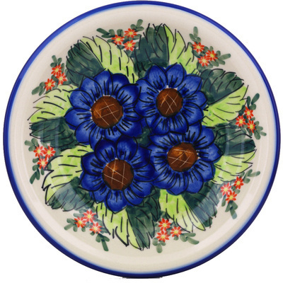 Polish Pottery Pasta Bowl 9&quot; Blue Bouquet UNIKAT