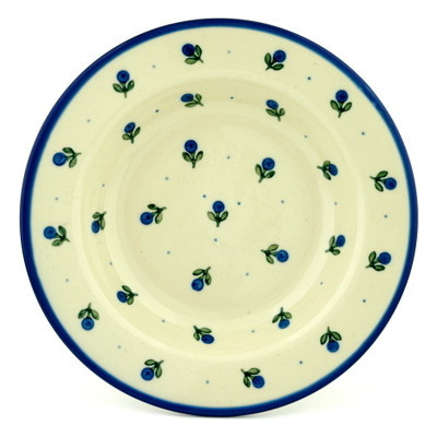 Polish Pottery Pasta Bowl 9&quot; Blue Buds