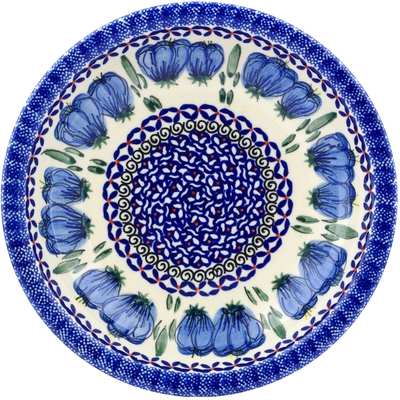 Polish Pottery Pasta Bowl 9&quot; Blue Bulbs