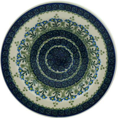 Polish Pottery Pasta Bowl 9&quot; Blue Daisy Circle