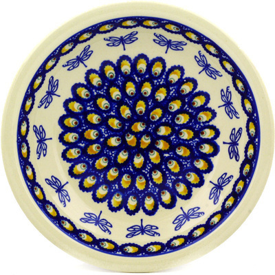 Polish Pottery Pasta Bowl 9&quot; Blue Eyed Dragonfly