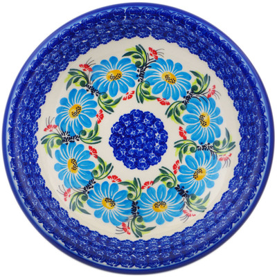 Polish Pottery Pasta Bowl 9&quot; Blue Felicia Daisy Fun UNIKAT