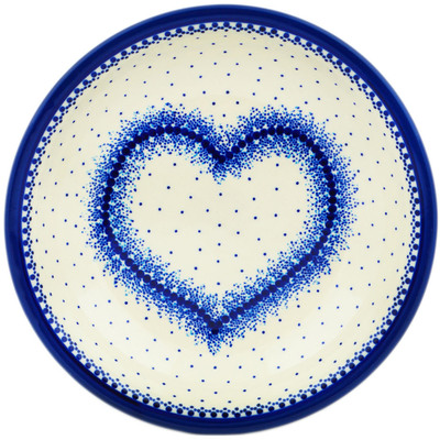 Polish Pottery Pasta Bowl 9&quot; Blue Lace Heart