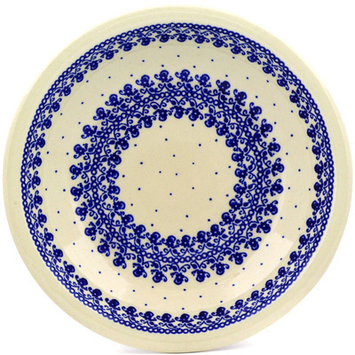Polish Pottery Pasta Bowl 9&quot; Blue Lace Vines