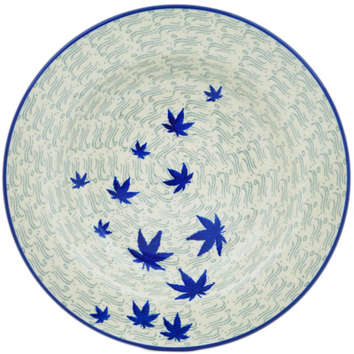Polish Pottery Pasta Bowl 9&quot; Blue Maple River