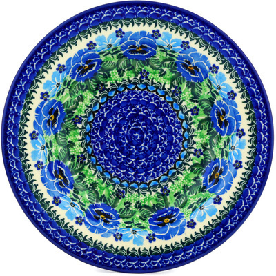 Polish Pottery Pasta Bowl 9&quot; Blue Pansy Wreath UNIKAT