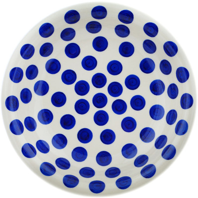 Polish Pottery Pasta Bowl 9&quot; Blue Polka Dot Beauty