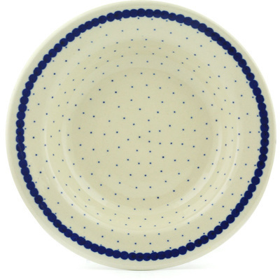 Polish Pottery Pasta Bowl 9&quot; Blue Polka Dot