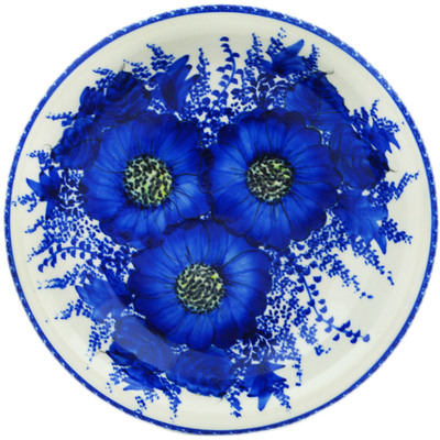 Polish Pottery Pasta Bowl 9&quot; Blue Poppy Dream