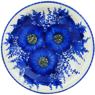 Polish Pottery Pasta Bowl 9&quot; Blue Poppy Dream UNIKAT