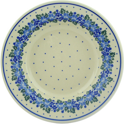 Polish Pottery Pasta Bowl 9&quot; Blue Speckle Garland