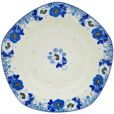 Polish Pottery Pasta Bowl 9&quot; Blue Spring Blue