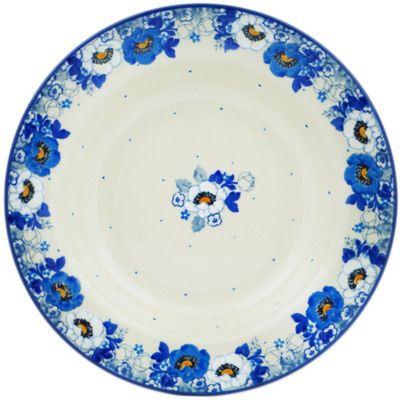 Polish Pottery Pasta Bowl 9&quot; Blue Spring Blue