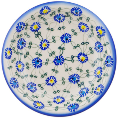 Polish Pottery Pasta Bowl 9&quot; Blue Thistle Beauty