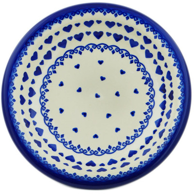 Polish Pottery Pasta Bowl 9&quot; Blue Valentine Hearts