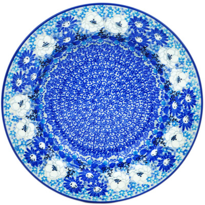 Polish Pottery Pasta Bowl 9&quot; Blue Wildflower Meadow UNIKAT