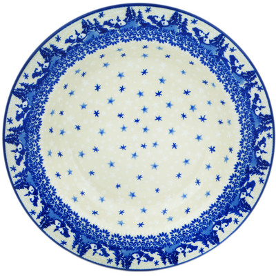 Polish Pottery Pasta Bowl 9&quot; Blue Winter