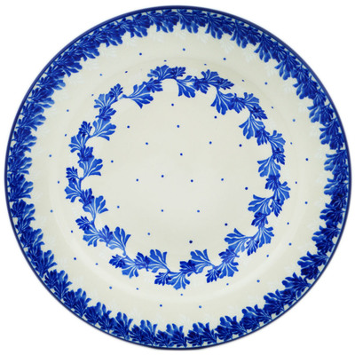 Polish Pottery Pasta Bowl 9&quot; Blue Wreath Of Leaves
