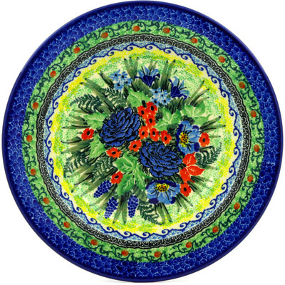 Polish Pottery Pasta Bowl 9&quot; Bountiful Blue Bonnet UNIKAT