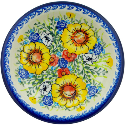 Polish Pottery Pasta Bowl 9&quot; Bright Blooms