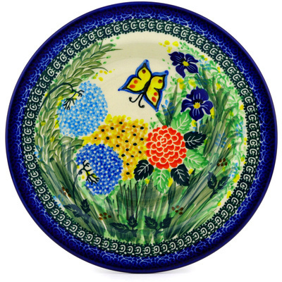 Polish Pottery Pasta Bowl 9&quot; Butterfly Garden UNIKAT