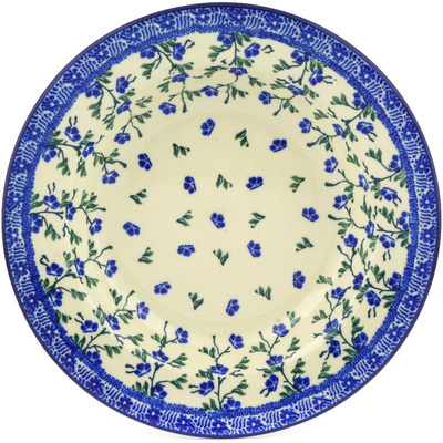 Polish Pottery Pasta Bowl 9&quot; Cascading Blue Blossoms
