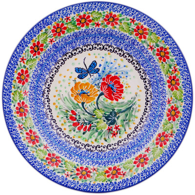 Polish Pottery Pasta Bowl 9&quot; Dragonfly Meadow UNIKAT