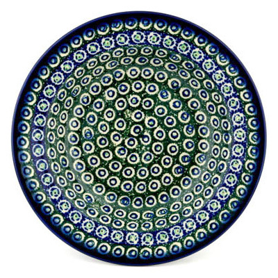 Polish Pottery Pasta Bowl 9&quot; Emerald Eyed Peacock