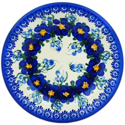 Polish Pottery Pasta Bowl 9&quot; Field Of Blue UNIKAT