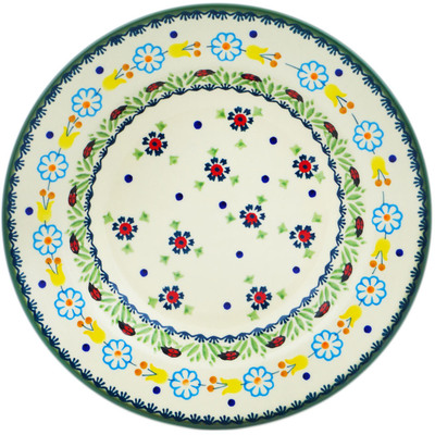 Polish Pottery Pasta Bowl 9&quot; Flowers And Ladybugs