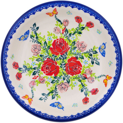 Polish Pottery Pasta Bowl 9&quot; Fluttering Near The Roses UNIKAT