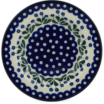 Polish Pottery Pasta Bowl 9&quot; Forget-me-not Peacock