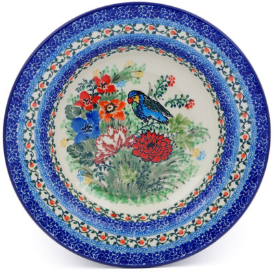 Polish Pottery Pasta Bowl 9&quot; Garden Parrot UNIKAT