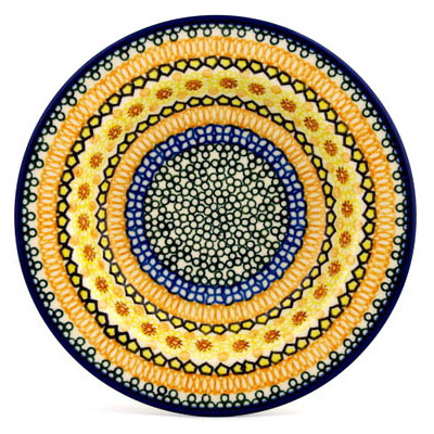 Polish Pottery Pasta Bowl 9&quot; Geometric Sunflower